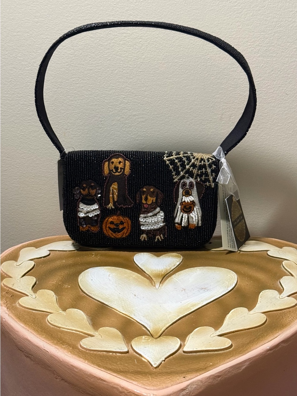 From India to You Beaded Dachshund Halloween Shoulder Purse Bag